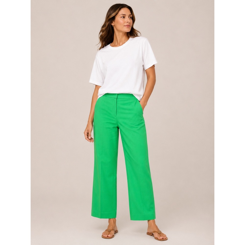 J.Crew Women Green Nova Fides Italian Fabric Straight Leg Trousers 4 Workwear